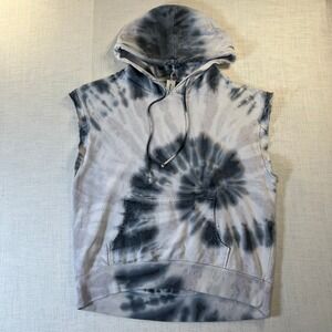 Abound Tie Dye Men S Sleeveless Hoodie Grey Chopped USA Made Cotton Sweatshirt